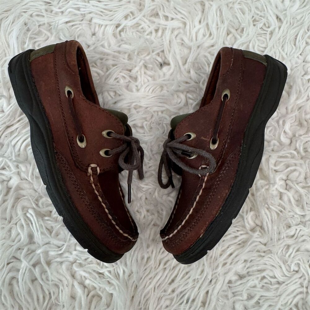 Sperry Topsider Boys Brown Leather Boat Shoes Size 11.5 Casual Vintage Trending